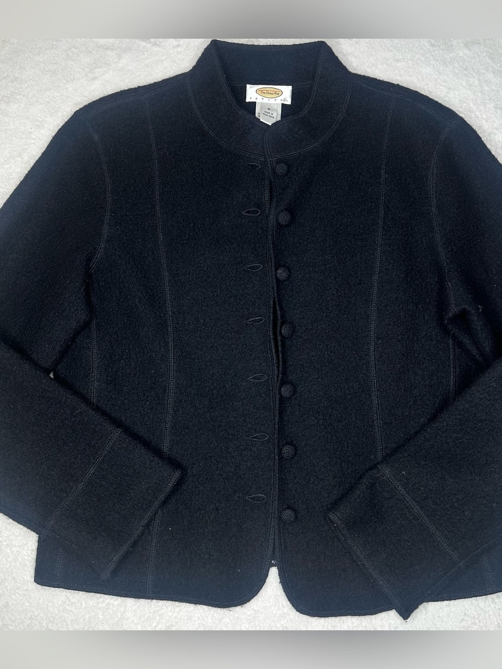 Talbots Petites Black Knit Sweater Jacket Size S Button Front Pockets